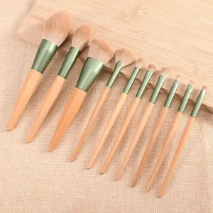 10 Pieces Makeup Brush Set Loose Powder Blush Eye Shadow Concealer Soft Green Beauty Cosmetics Makeup Tools