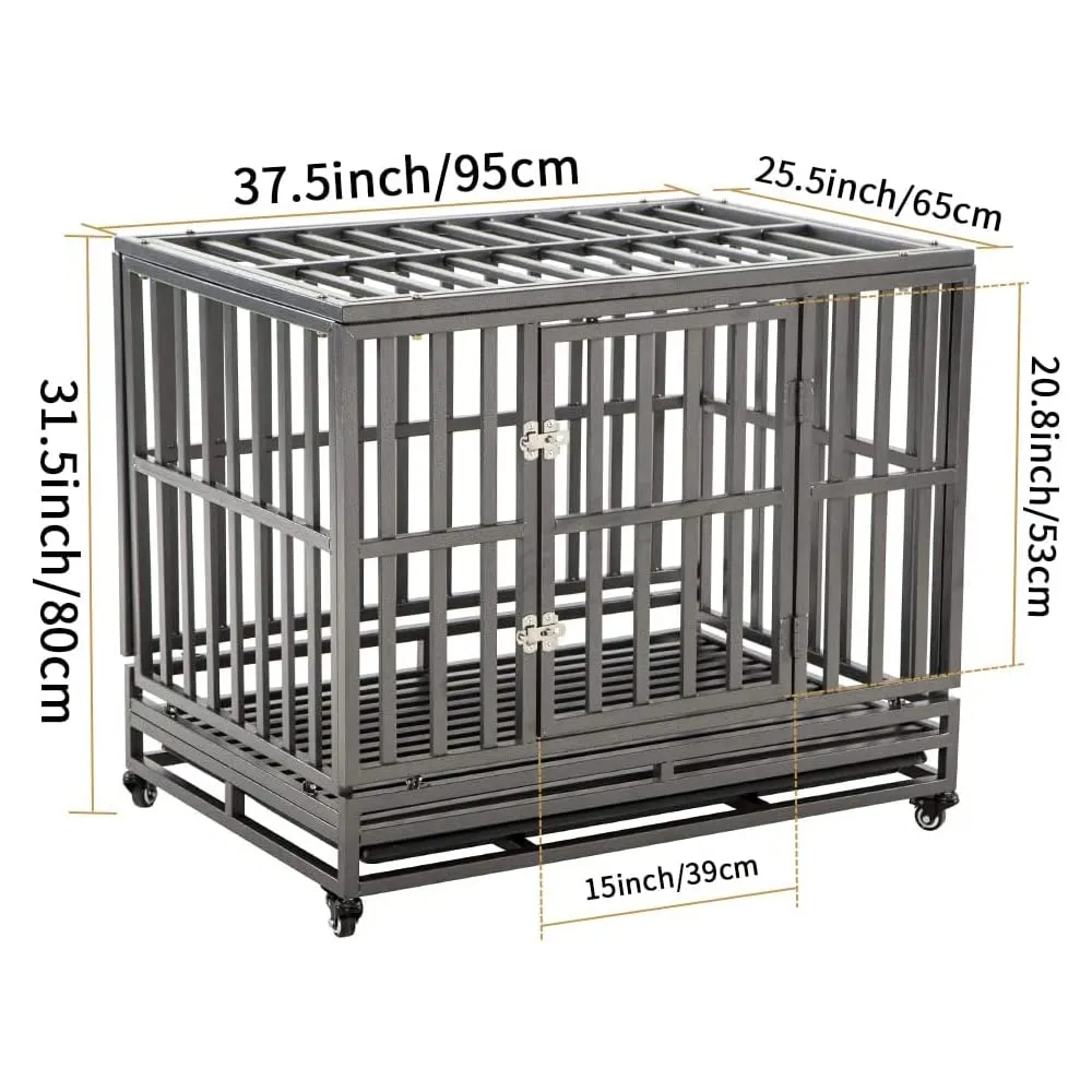 38” Heavy Duty Dog Crate Large Dog Cage Metal Dog Kennels and Crates for Large Dogs Indoor Outdoor with Locks