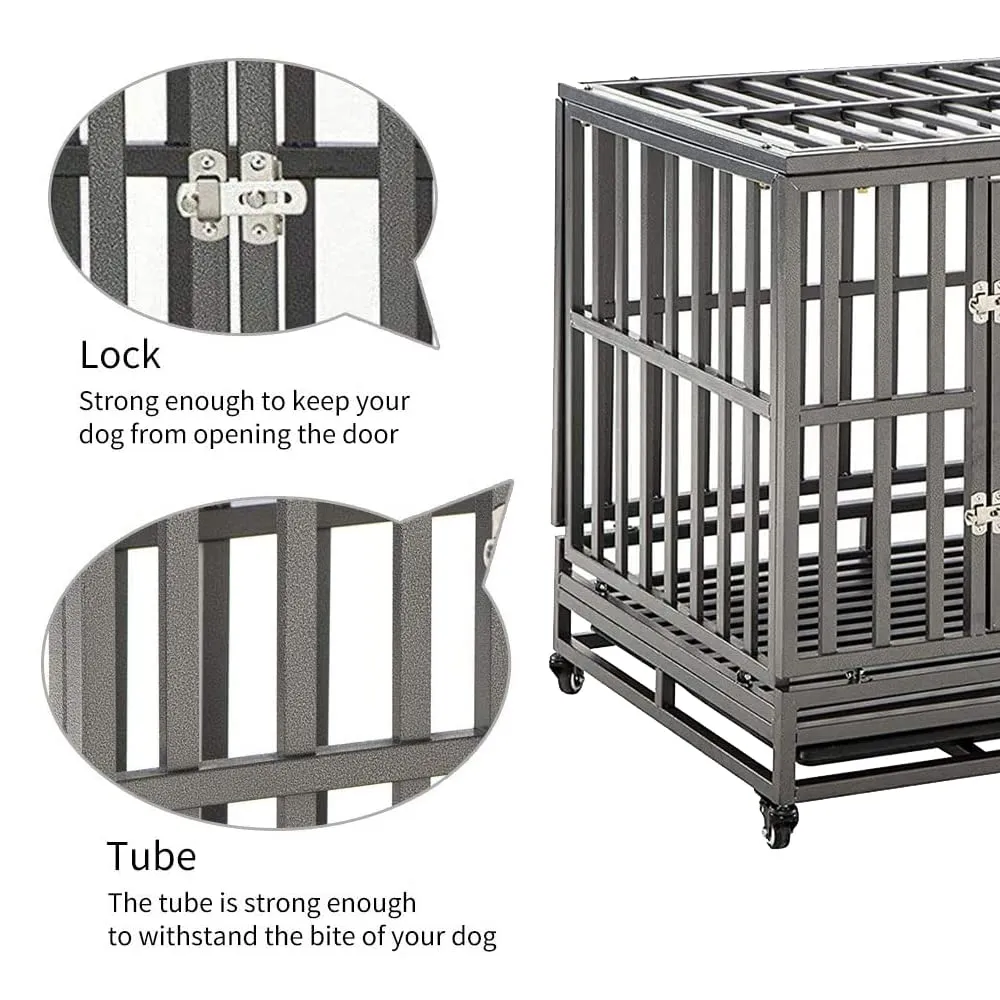 38” Heavy Duty Dog Crate Large Dog Cage Metal Dog Kennels and Crates for Large Dogs Indoor Outdoor with Locks