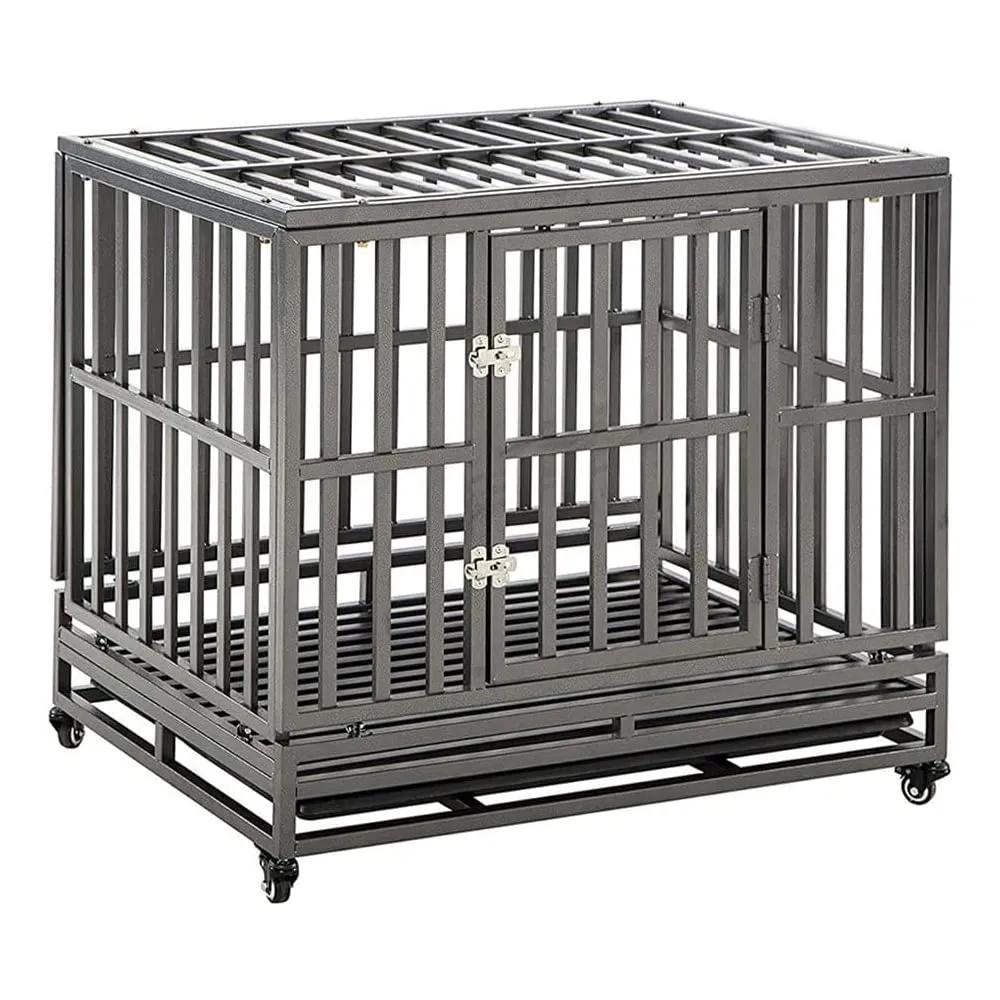 38” Heavy Duty Dog Crate Large Dog Cage Metal Dog Kennels and Crates for Large Dogs Indoor Outdoor with Locks