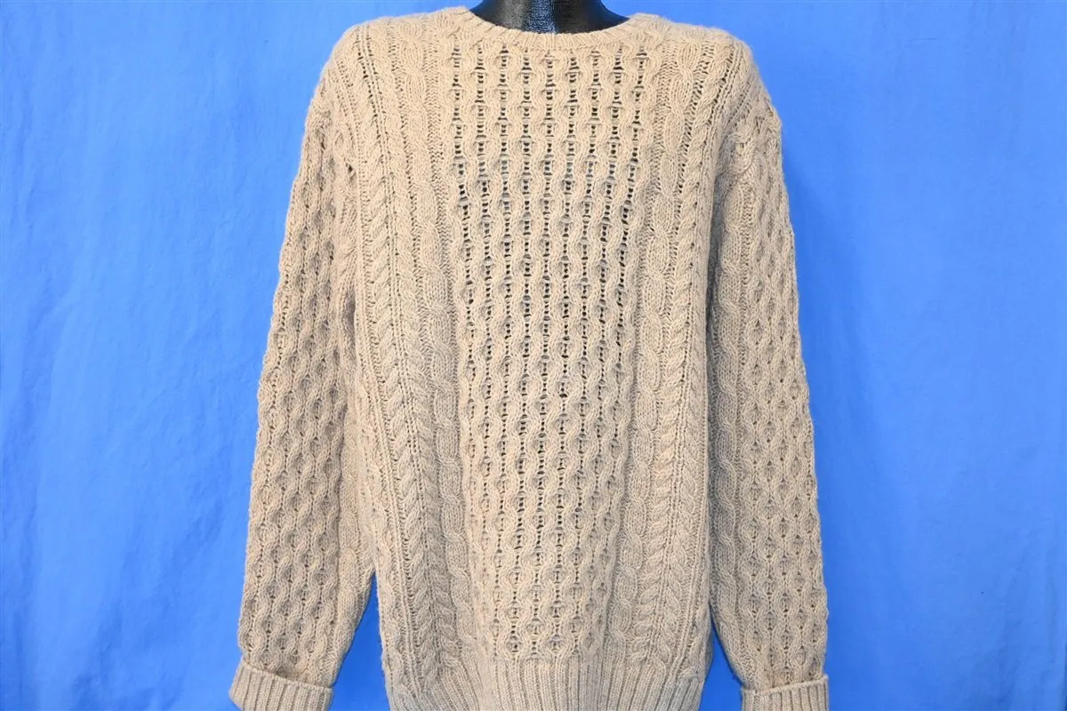 60s Irish Aran Cable Knit Beige Wool Sweater XXL