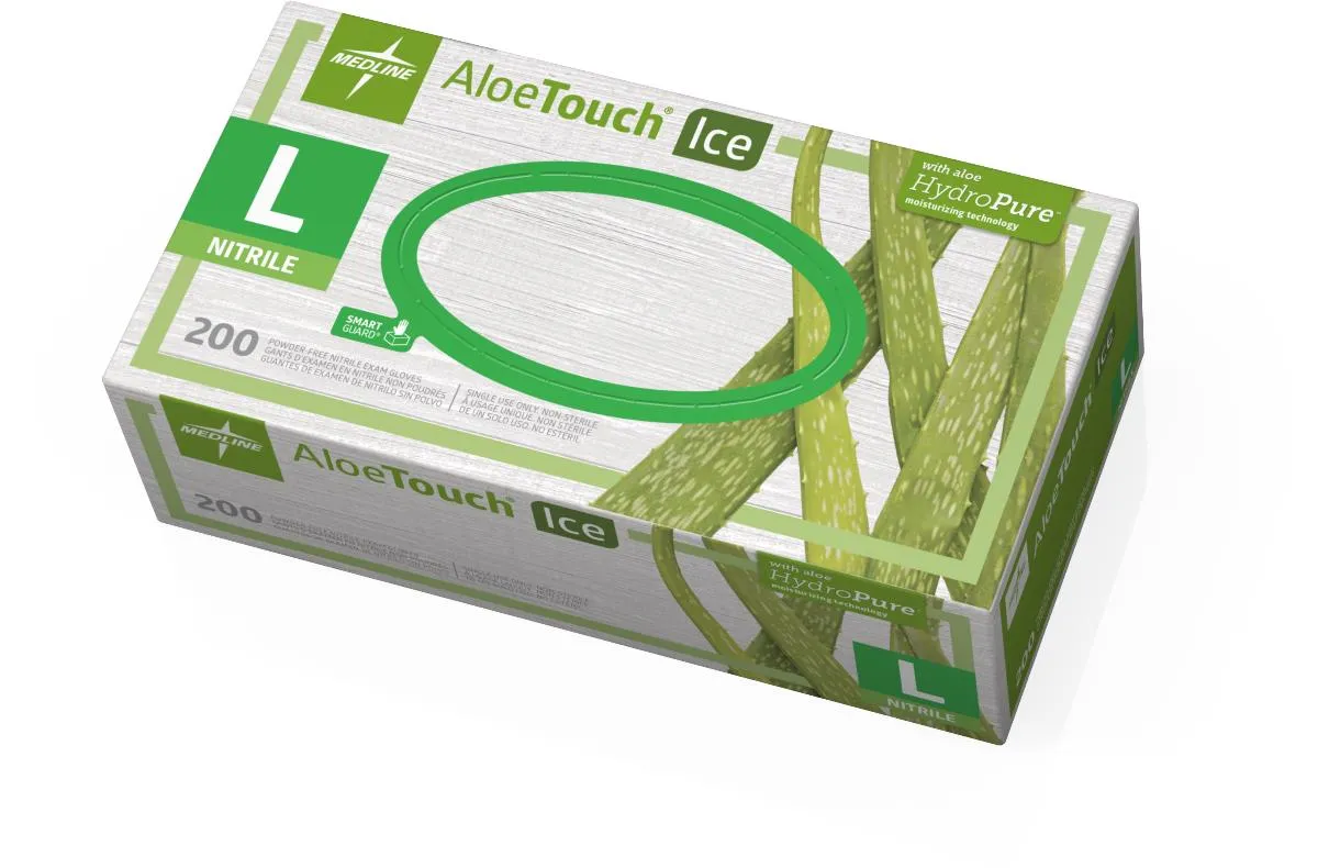 AloeTouch ICE Powder-Free Nitrile Exam Gloves, Various Sizes