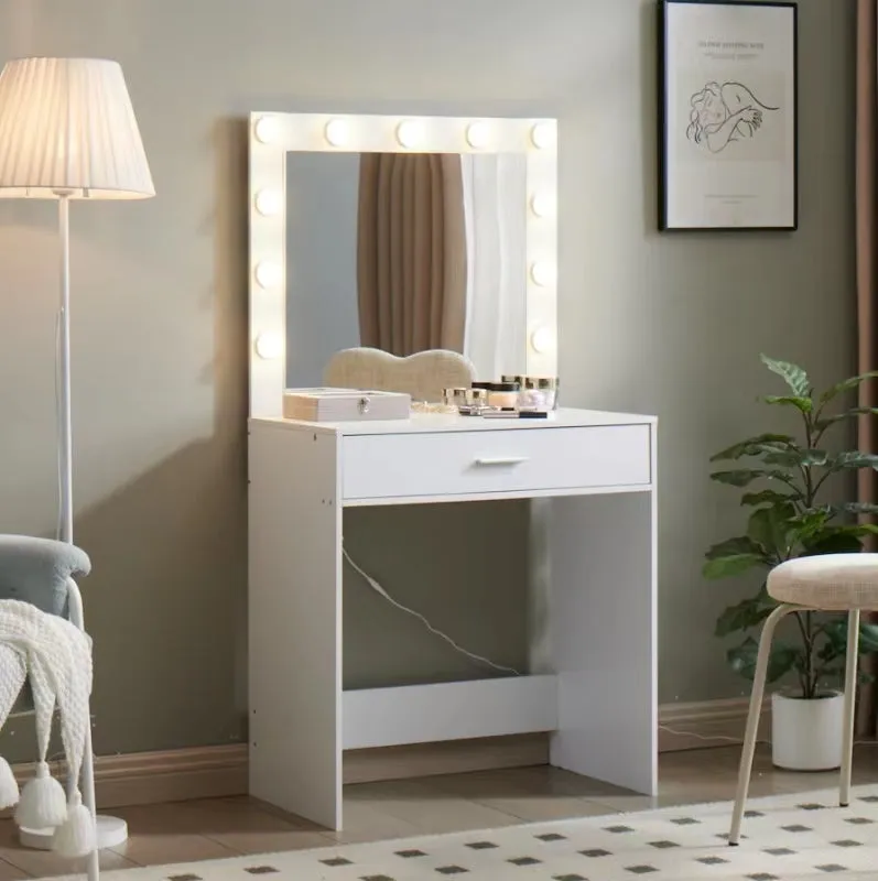 Auro Vanity Desk with Mirror & Light - White