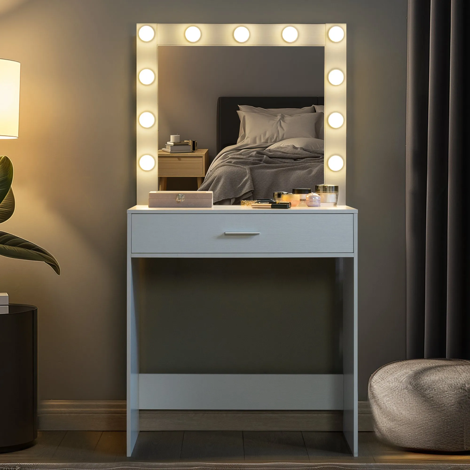 Auro Vanity Desk with Mirror & Light - White