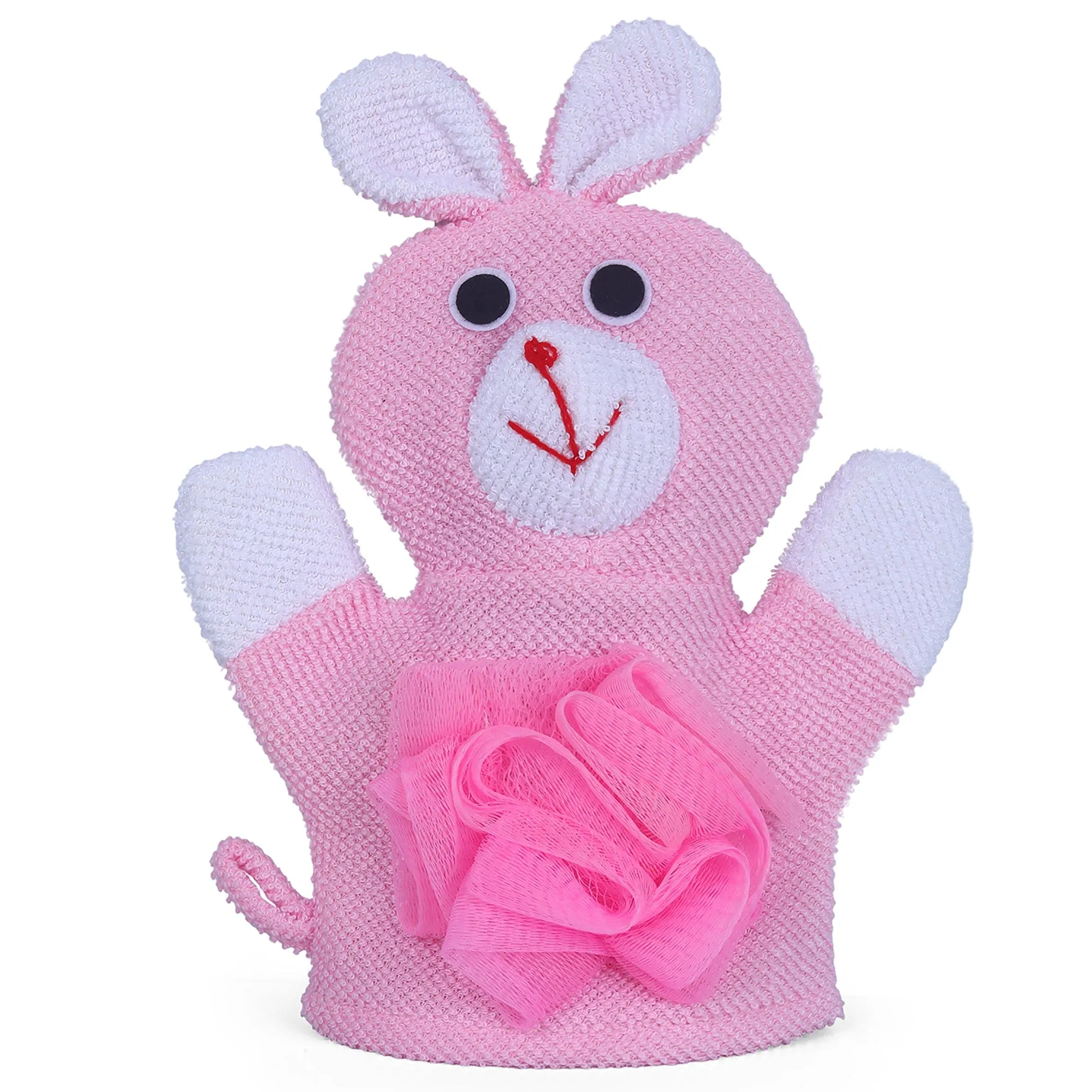 Baby Moo Naughty Rabbit Bath Time Fun Hand Puppet Loofah Bath Glove - Pink