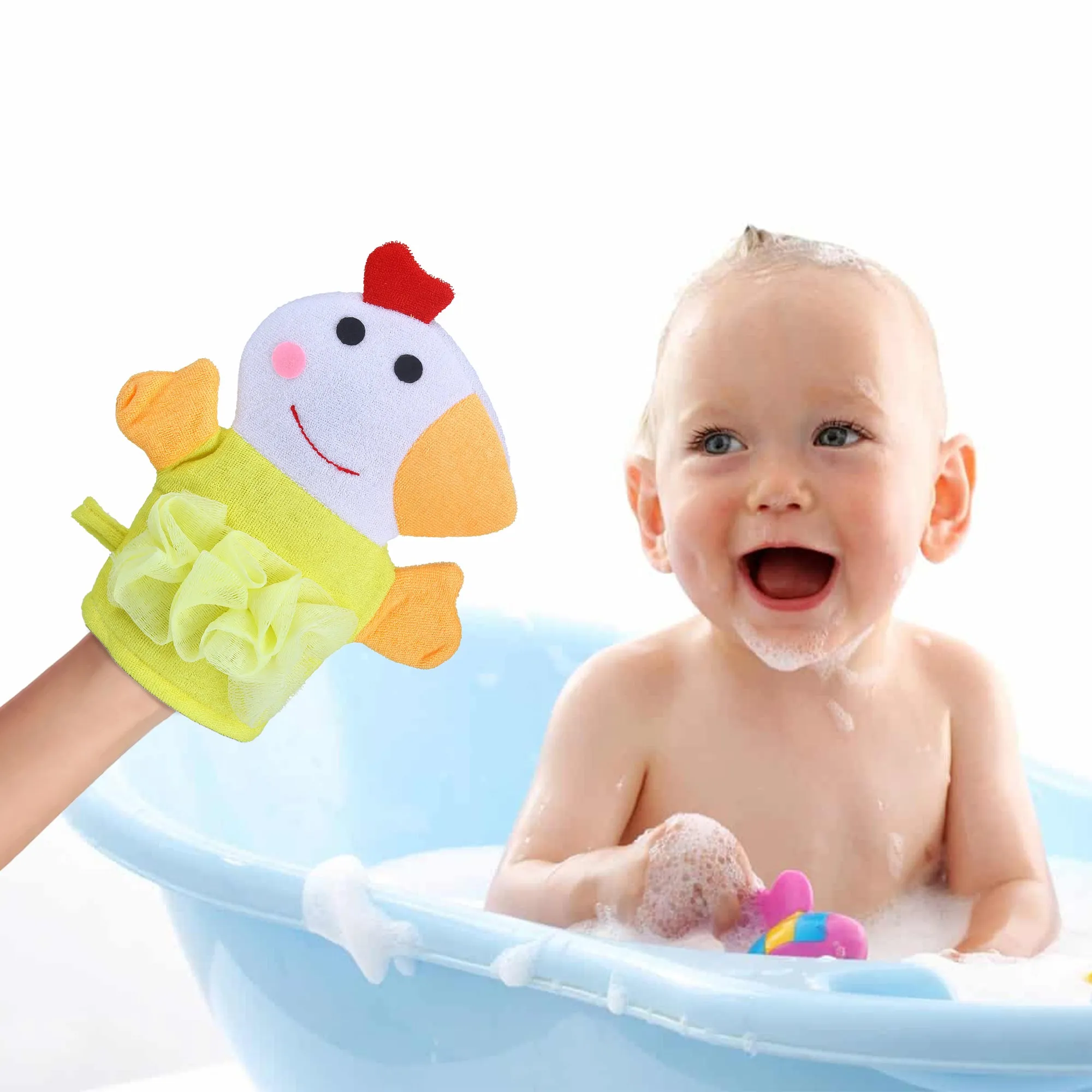 Baby Moo Sweet Hen Bath Time Fun Hand Puppet Loofah Bath Glove - Yellow