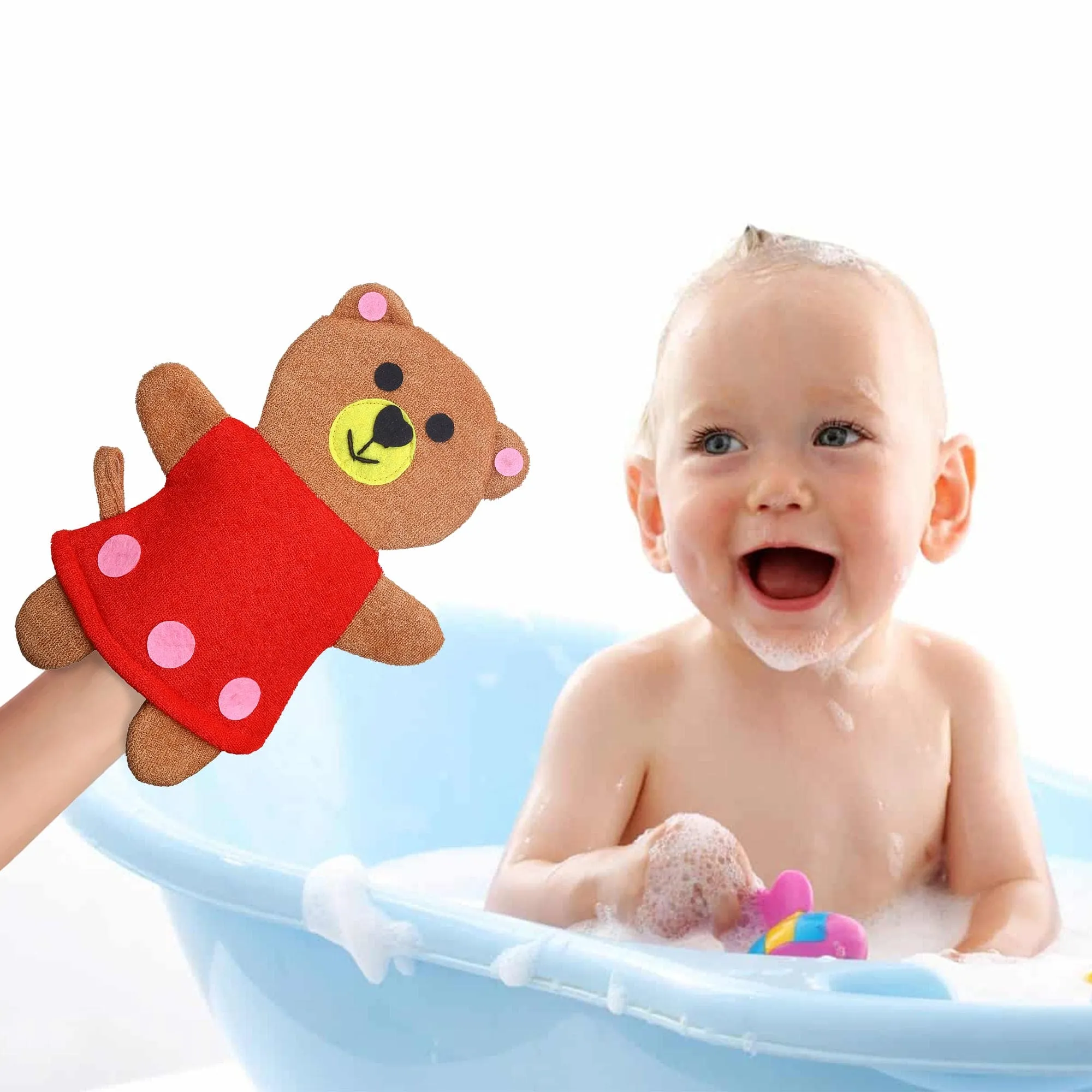 Baby Moo Teddy Bear Bath Time Fun Hand Puppet Loofah Bath Glove - Brown