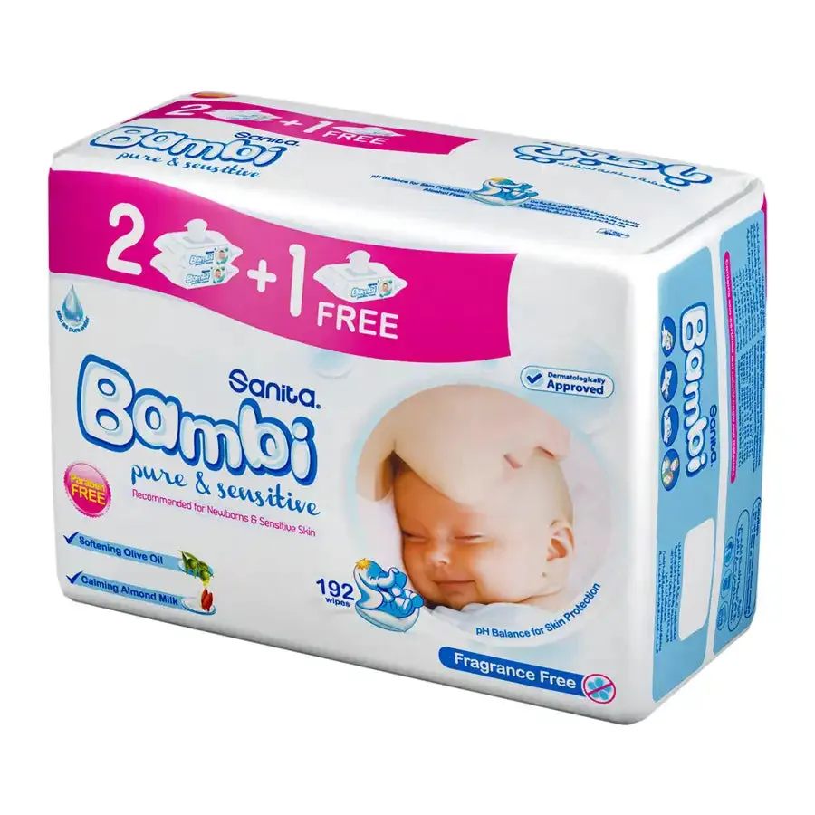 Bambi Baby Wet Wipes Pure and Sensitive - 192 Wipes