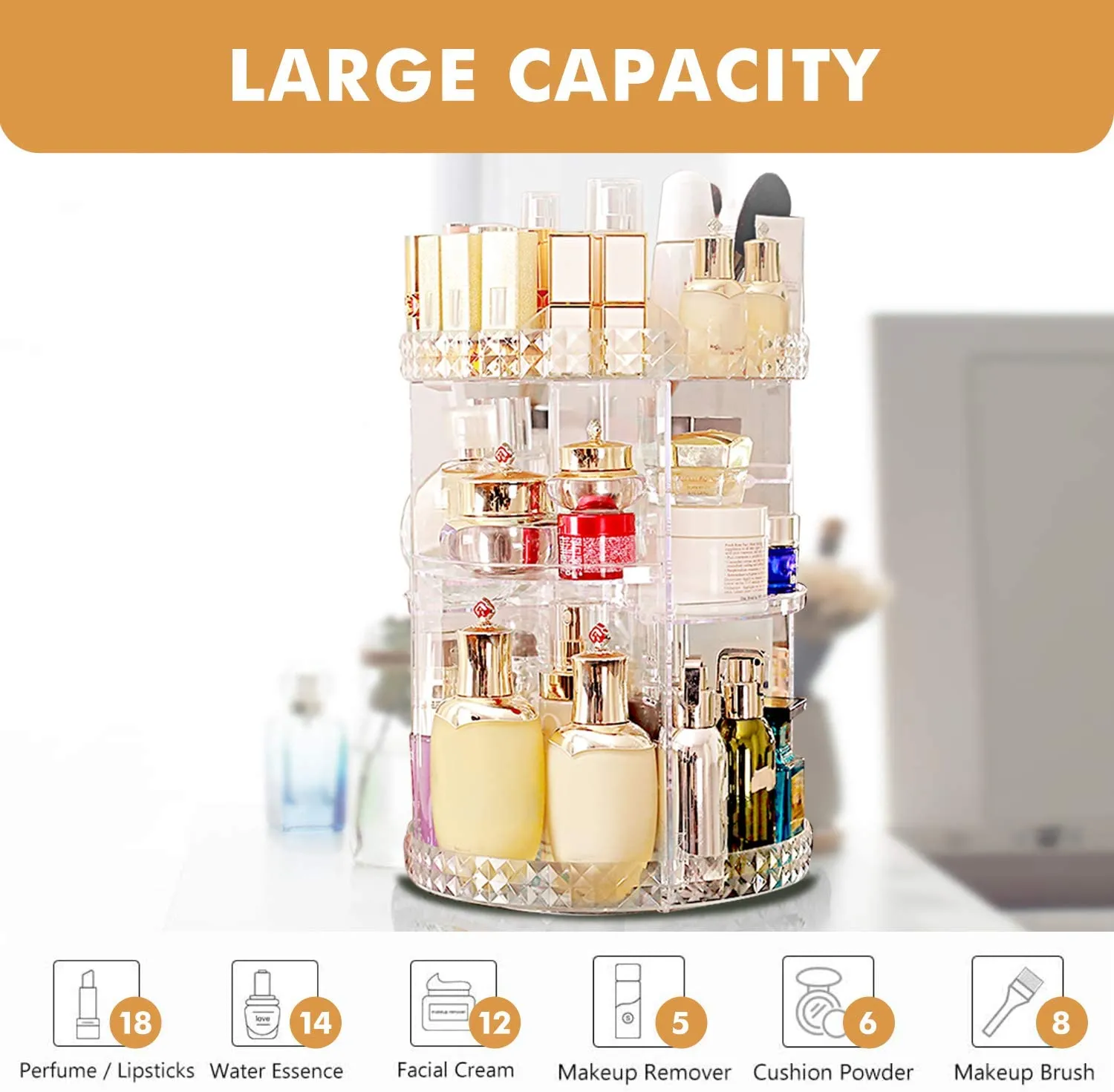 Blushbees® Full 360-Degree Rotating Multi-Function Acrylic Cosmetic Storage