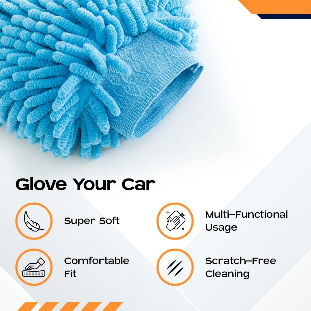 CARBINIC Car Cleaning Cloth Wash Mitt | Super Soft Ultra-Absorbent | Multipurpose Vehicle Home Cleaning Gloves Dual Side Scratch Free Bike & Car Cleaning Accessories | Wet or Dry Use- Pack of 1, Blue