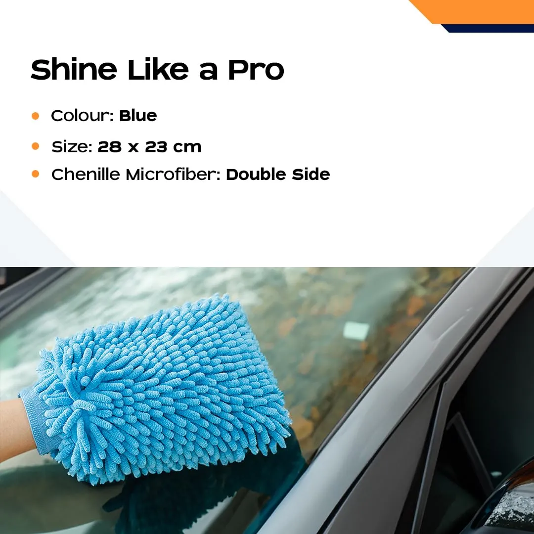 CARBINIC Car Cleaning Cloth Wash Mitt | Super Soft Ultra-Absorbent | Multipurpose Vehicle Home Cleaning Gloves Dual Side Scratch Free Bike & Car Cleaning Accessories | Wet or Dry Use- Pack of 1, Blue