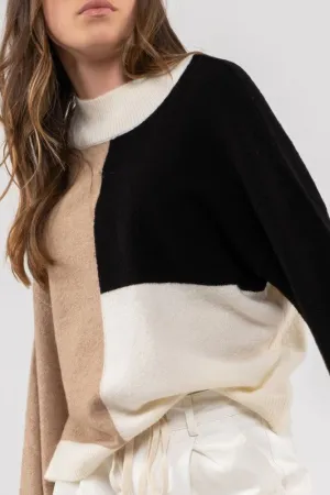 Colorblock Mock Neck Sweater