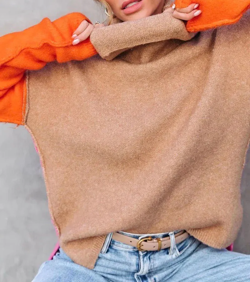 Colorblock Turtleneck Sweater