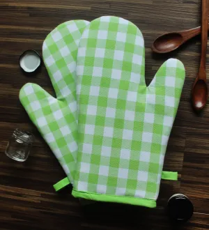 Cotton Gingham Check Green Oven Gloves Pack Of 2