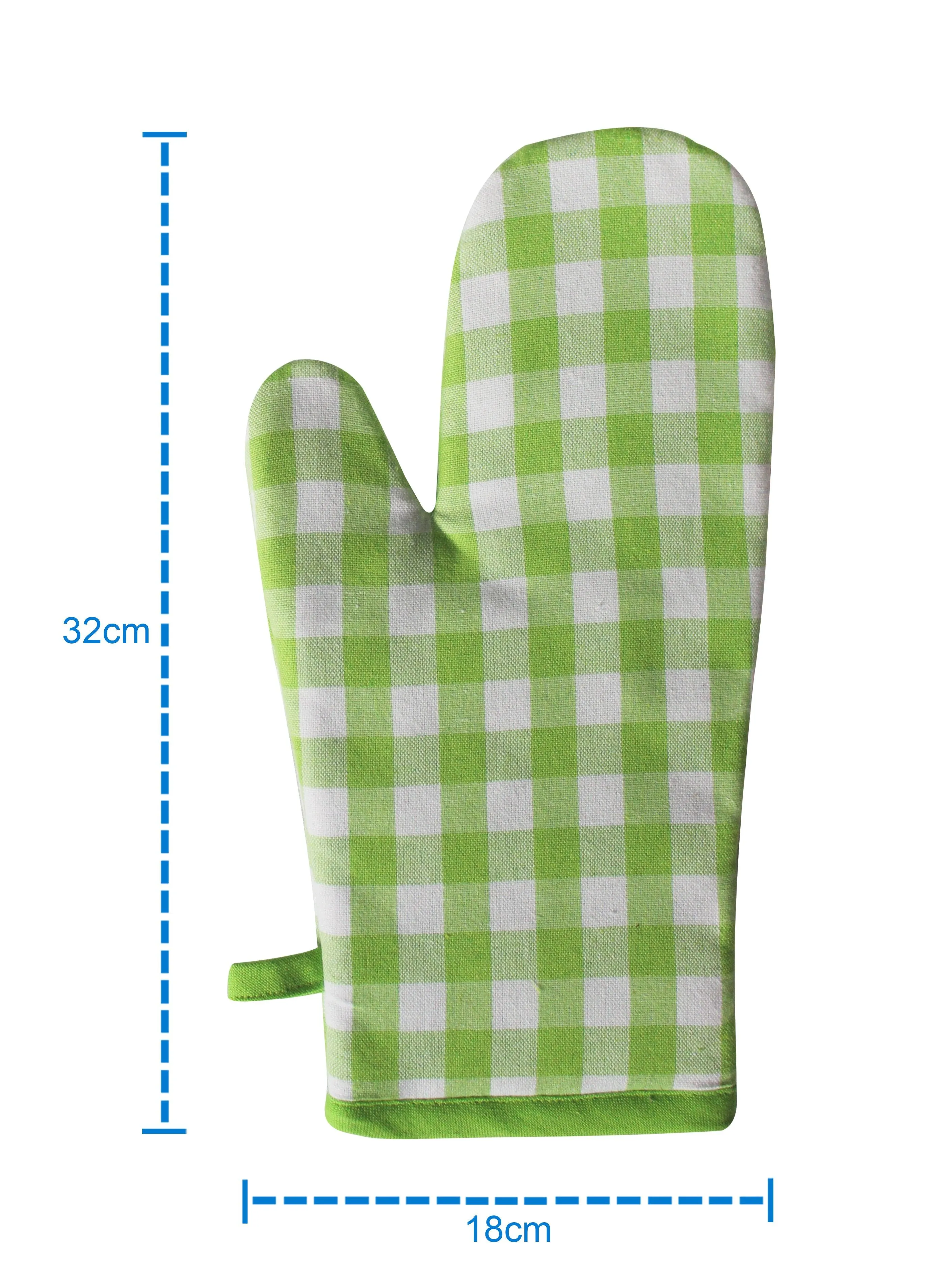 Cotton Gingham Check Green Oven Gloves Pack Of 2