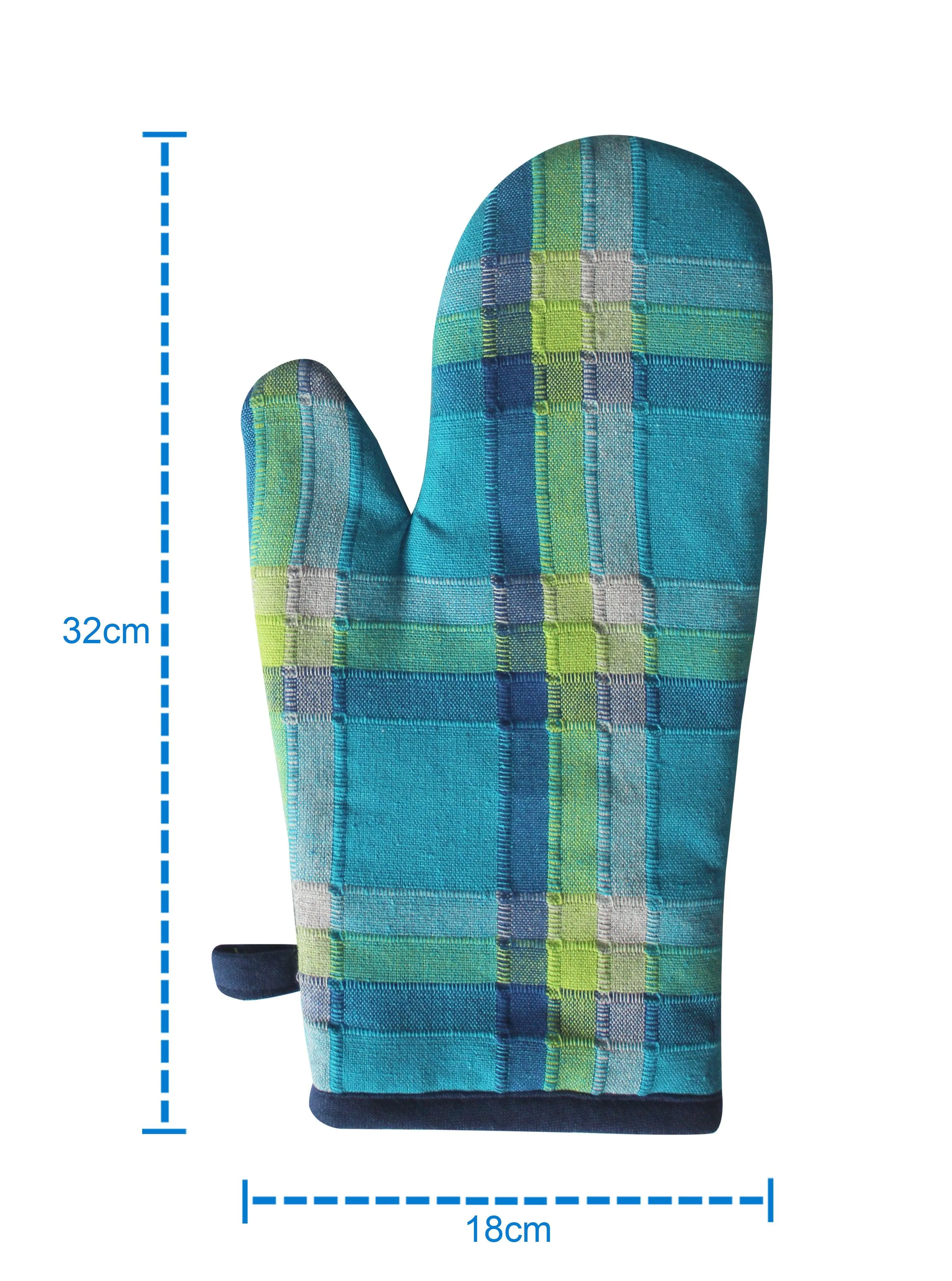 Cotton Iran Check Blue Oven Gloves Pack Of 2