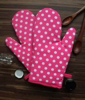 Cotton Polka Dot Pink Oven Gloves Pack Of 2