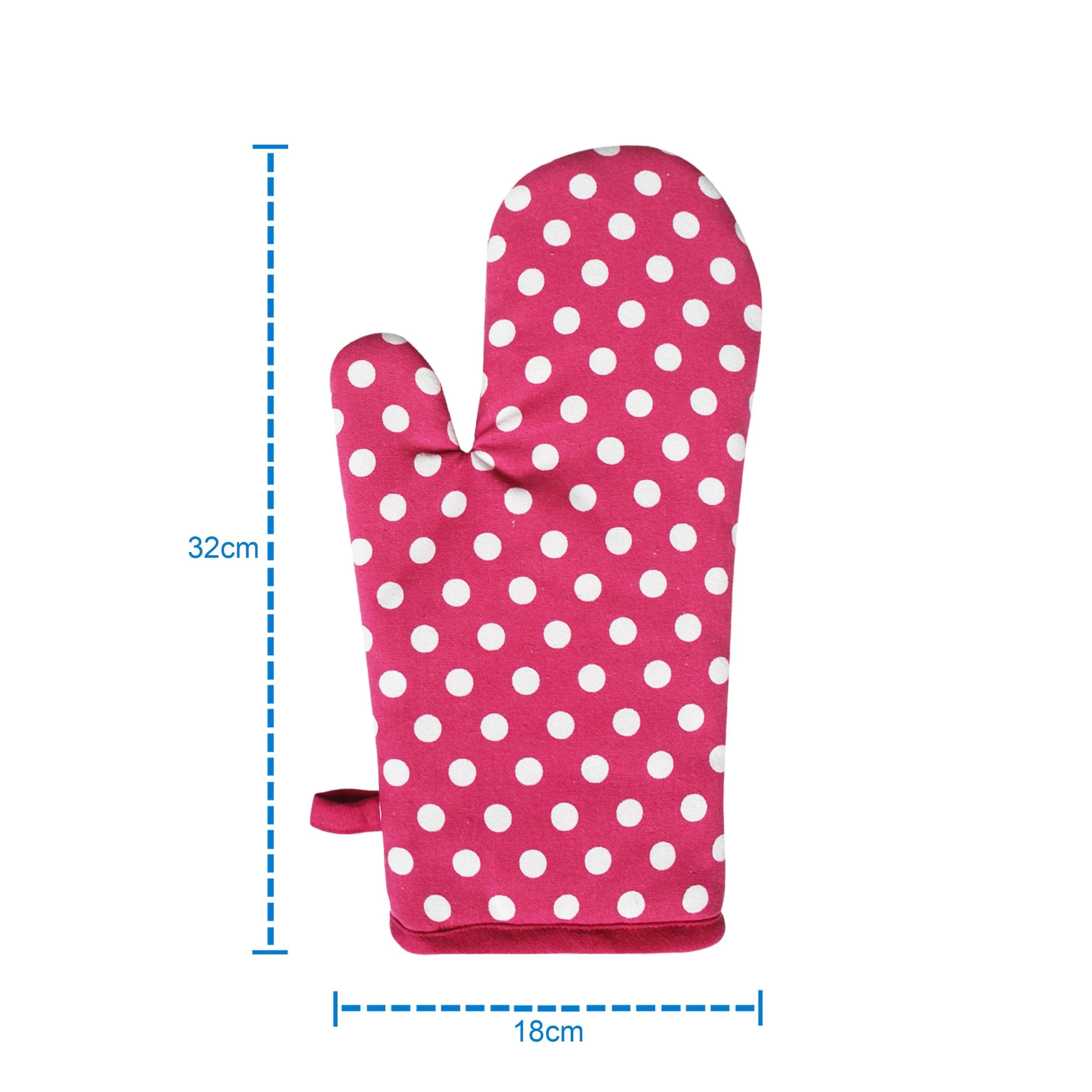 Cotton Polka Dot Pink Oven Gloves Pack Of 2