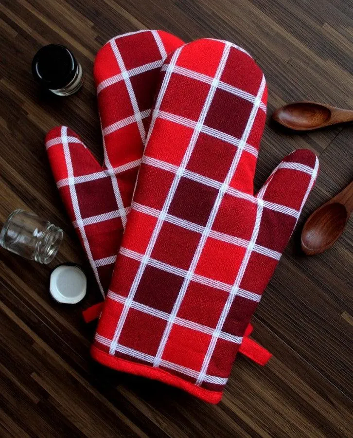 Cotton Xmas Check Oven Gloves Pack Of 2