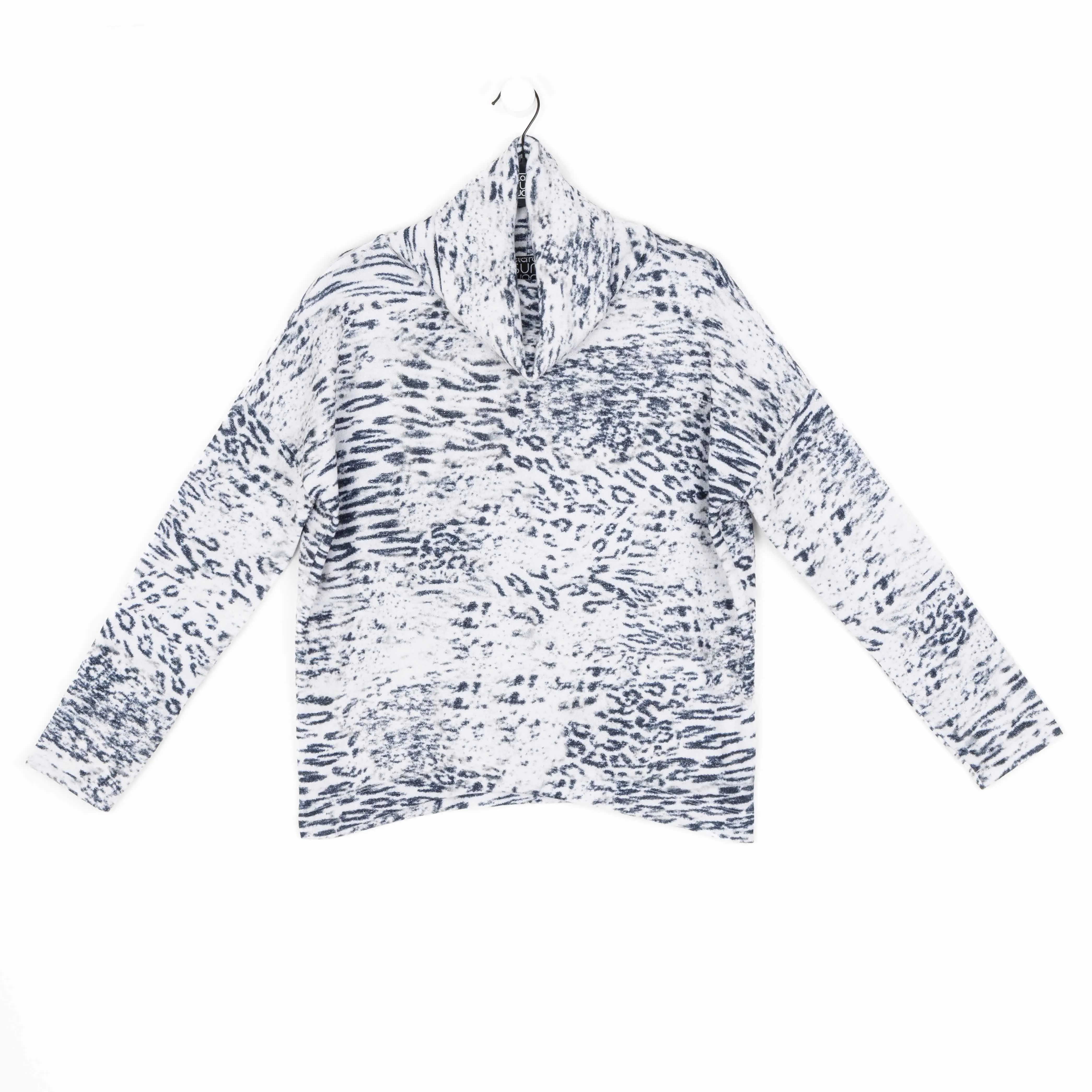 Cozy Shimmer Texture - Tipped Hem Sweater Top - Snow Leopard - Final Sale!