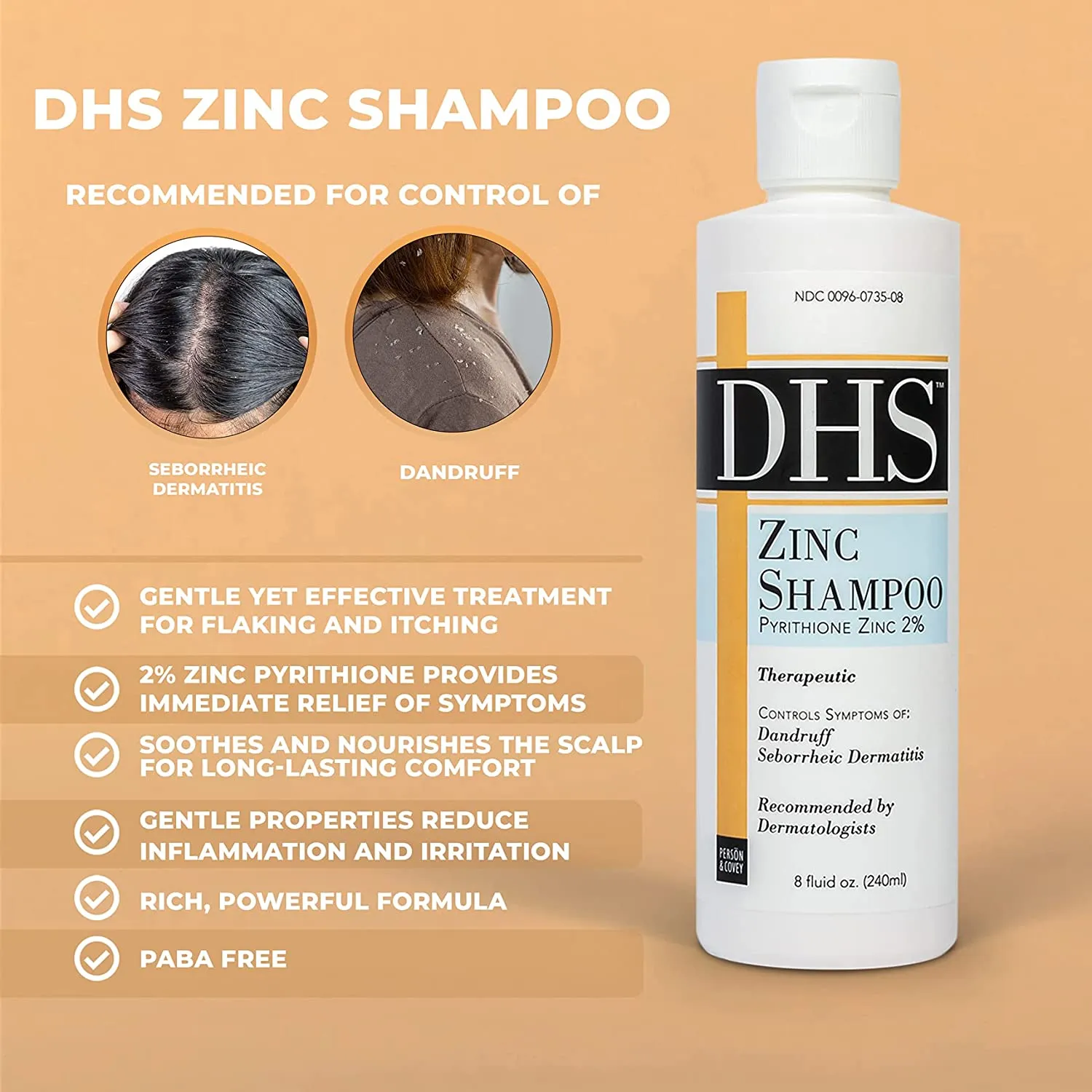 DHS Therapeutic Zinc Shampoo for Psoriasis Seborrheic Dermatitis Dandruff Control 8 oz