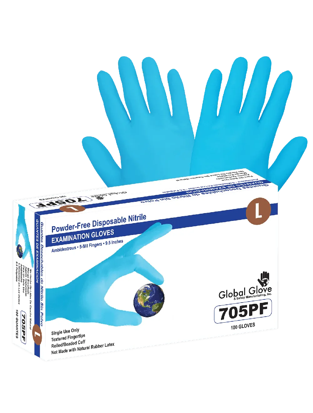 Global Glove Textured Fingertips Disposable Examination Gloves - Blue