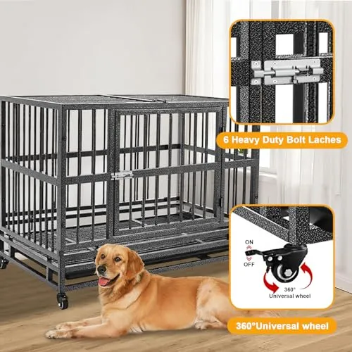 Heavy Duty Dog Crate - for Medium Small Dogs Indestructible Pet Cage Indoor/Outdoor Strong Metal Kennel