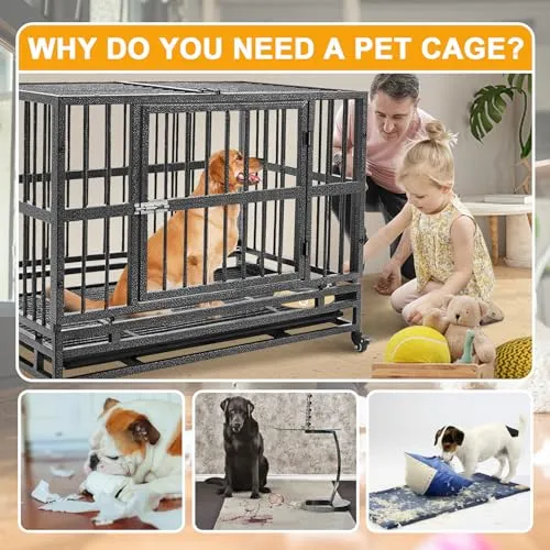 Heavy Duty Dog Crate - for Medium Small Dogs Indestructible Pet Cage Indoor/Outdoor Strong Metal Kennel