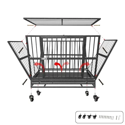 Heavy Duty Dog Crate - for Medium Small Dogs Indestructible Pet Cage Indoor/Outdoor Strong Metal Kennel