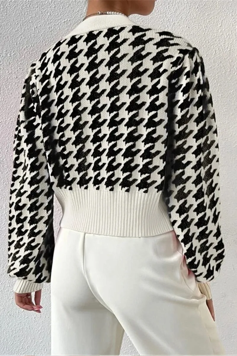 HWR1193 Houndstooth Crop Cardigan