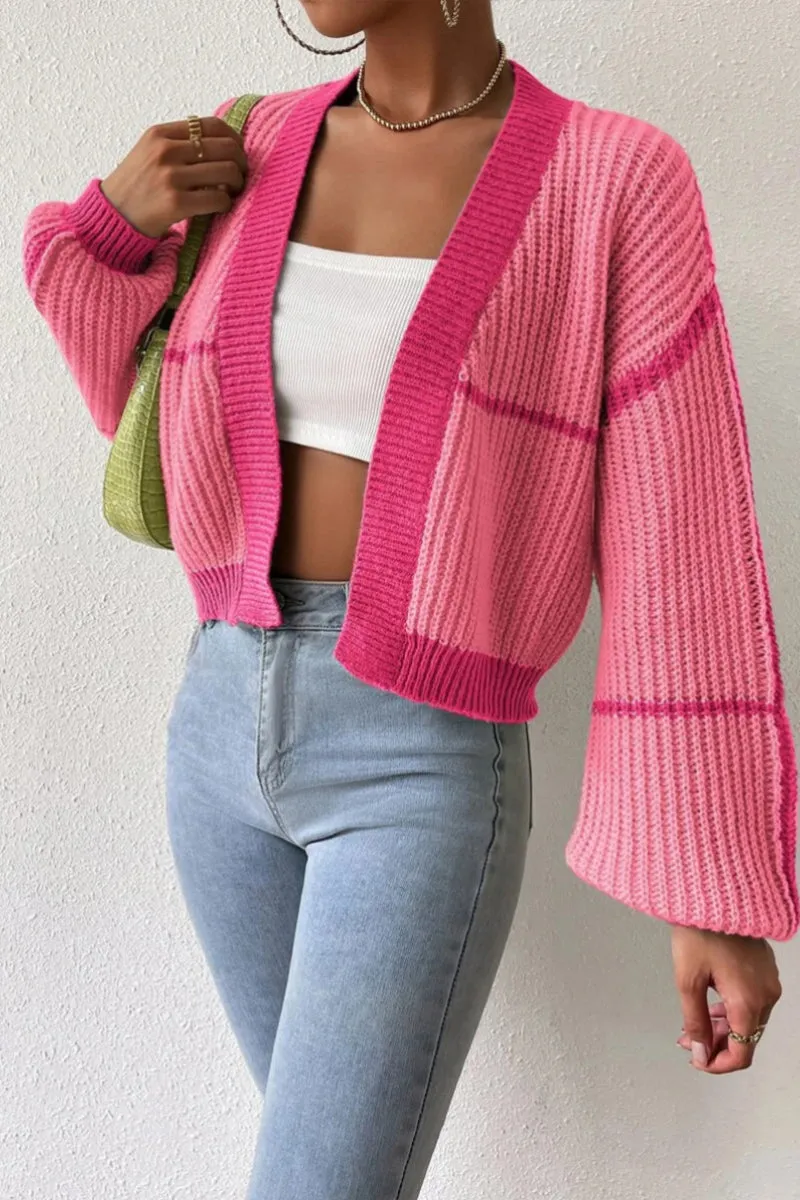 HWR1202 Striped Chunky Knit Cardigan