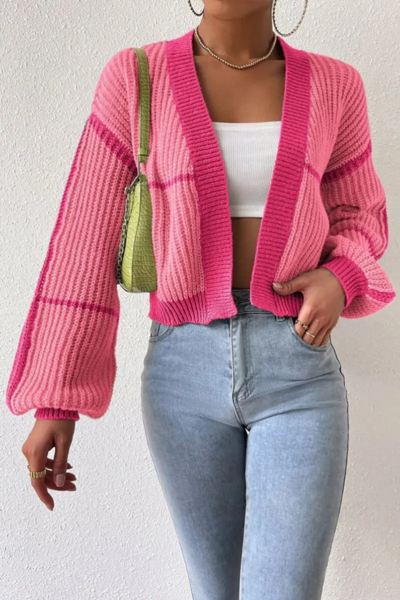 HWR1202 Striped Chunky Knit Cardigan