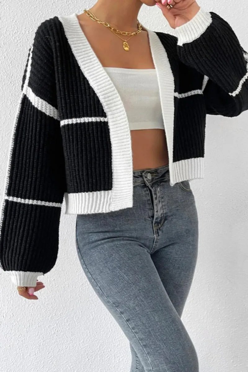 HWR1202 Striped Chunky Knit Cardigan