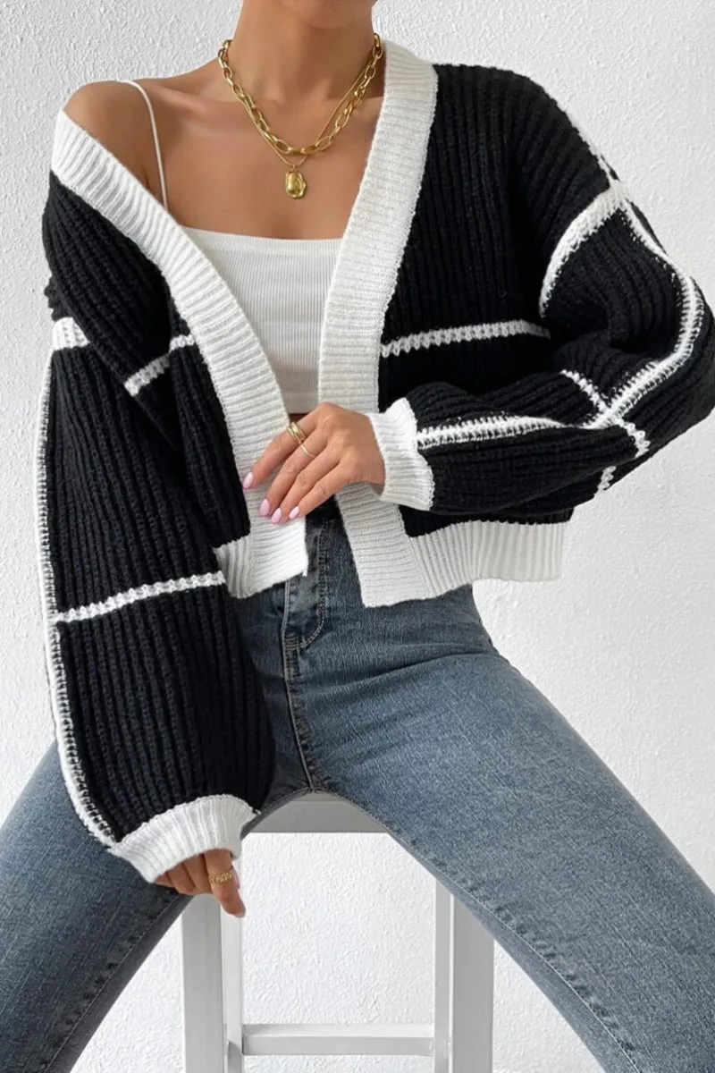 HWR1202 Striped Chunky Knit Cardigan