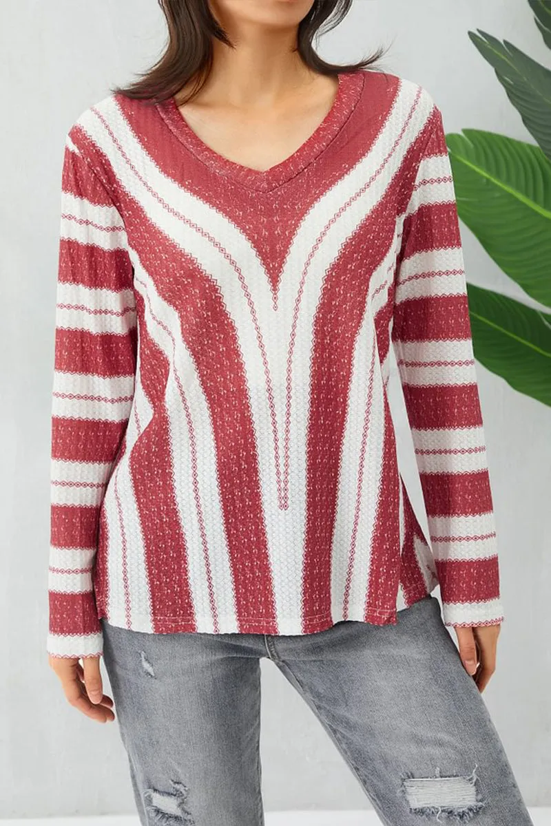 HWS1201 Striped V-Neck Knit Top