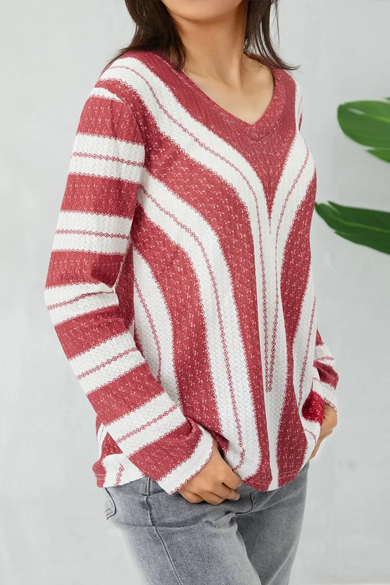 HWS1201 Striped V-Neck Knit Top