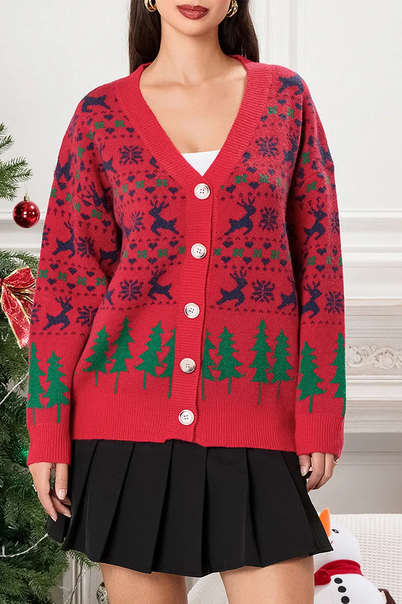 HWT1226 Festive Forest Button-Up Cardigan