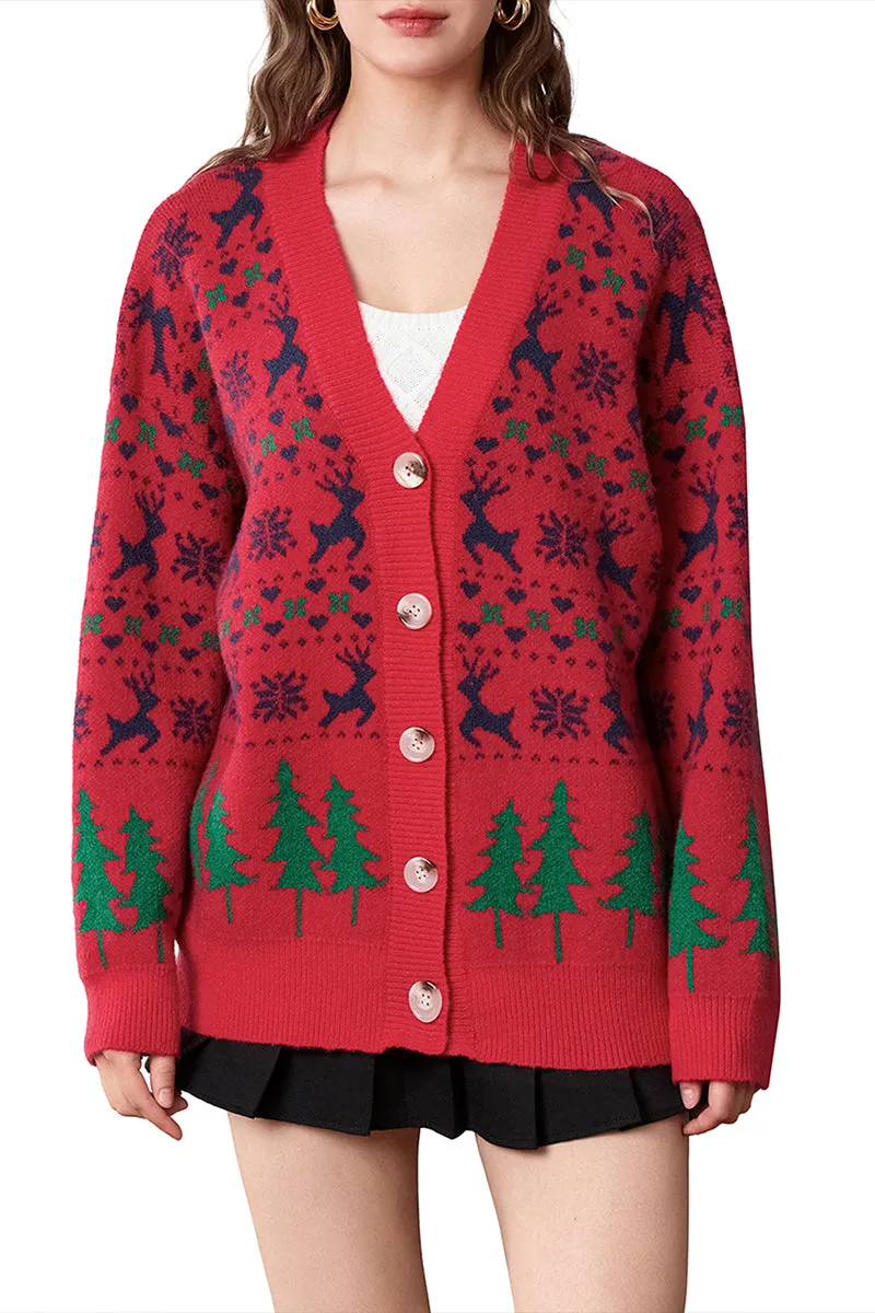 HWT1226 Festive Forest Button-Up Cardigan