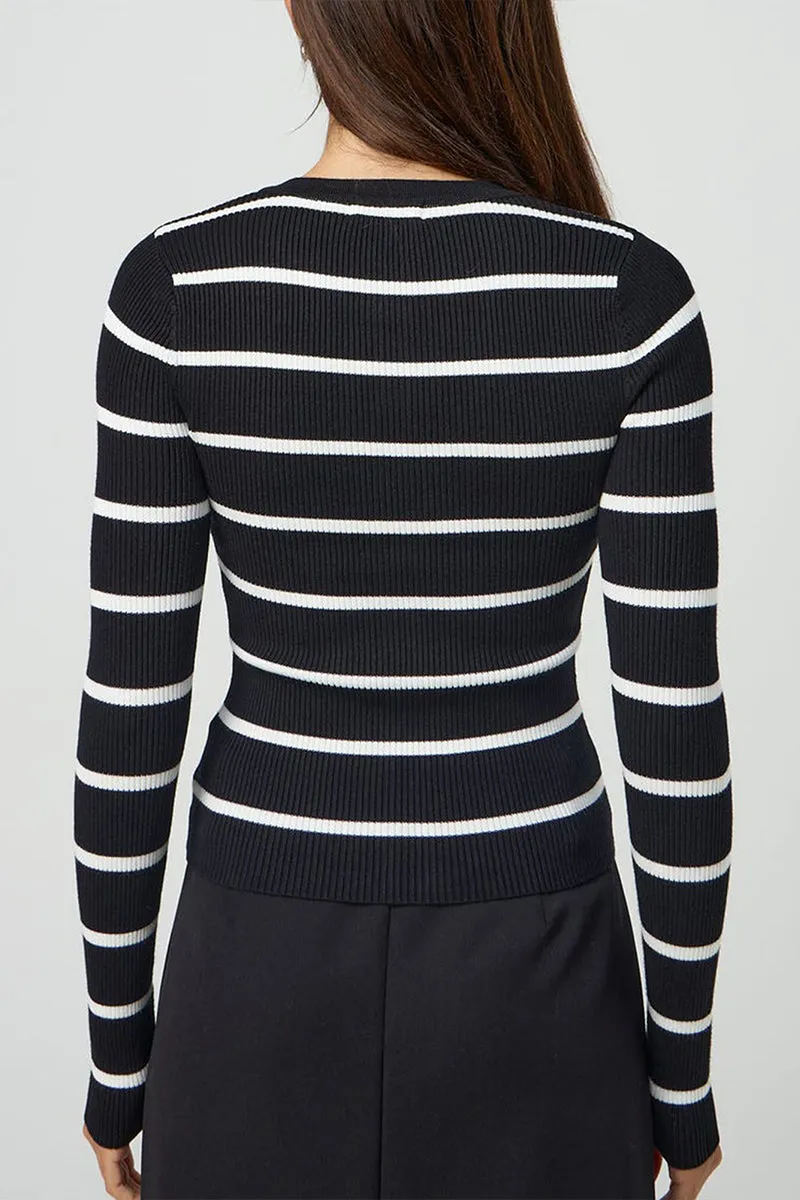 HWT1317 Striped Ribbed Button Cardigan