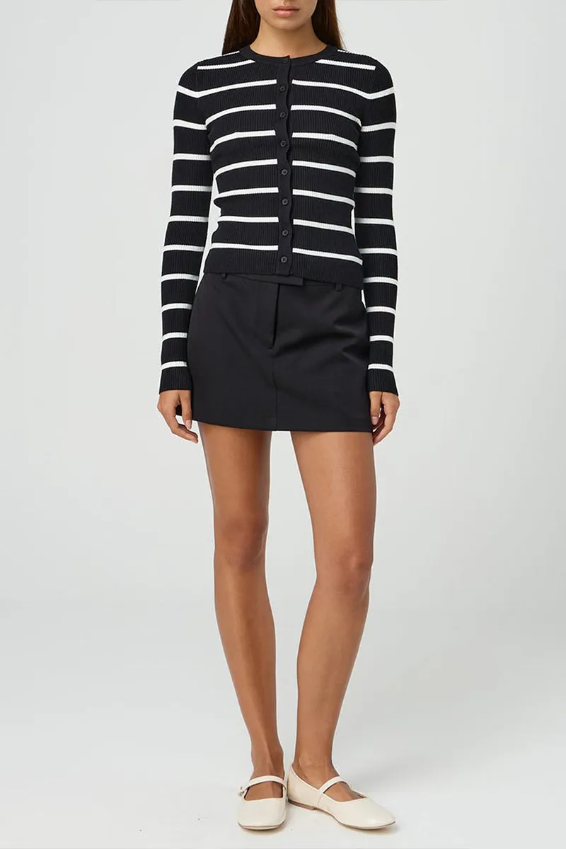 HWT1317 Striped Ribbed Button Cardigan