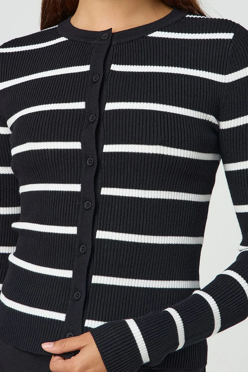 HWT1317 Striped Ribbed Button Cardigan