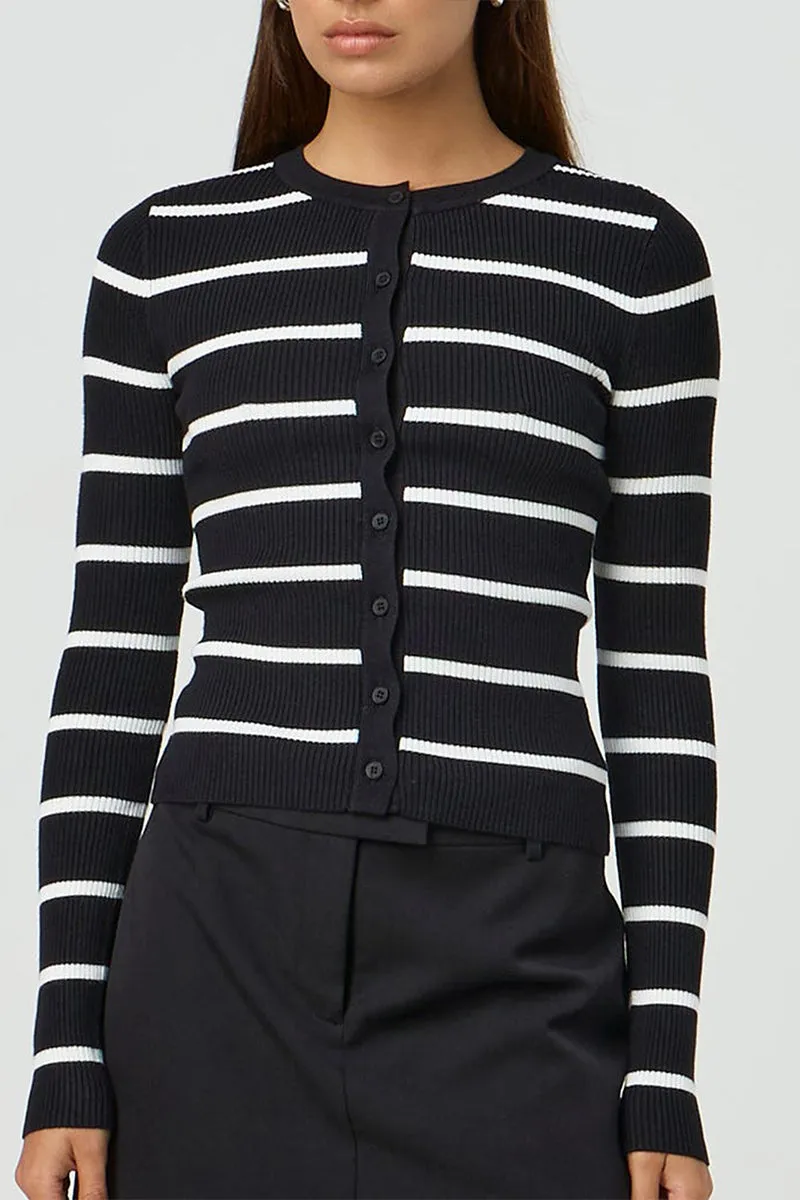 HWT1317 Striped Ribbed Button Cardigan