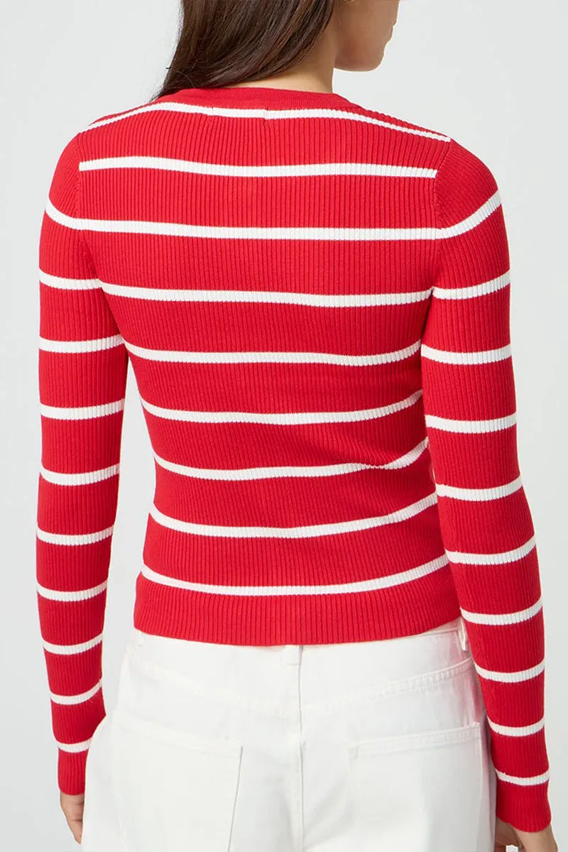 HWT1317 Striped Ribbed Button Cardigan