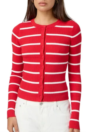 HWT1317 Striped Ribbed Button Cardigan