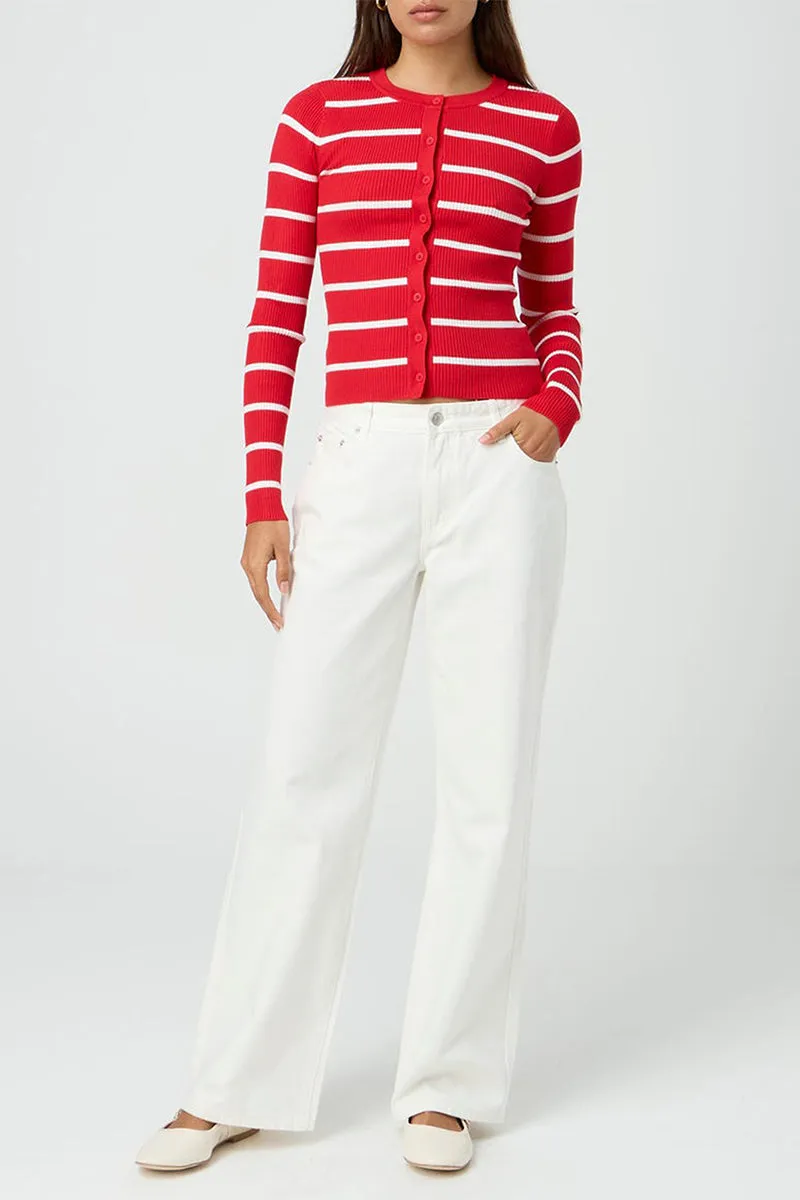 HWT1317 Striped Ribbed Button Cardigan