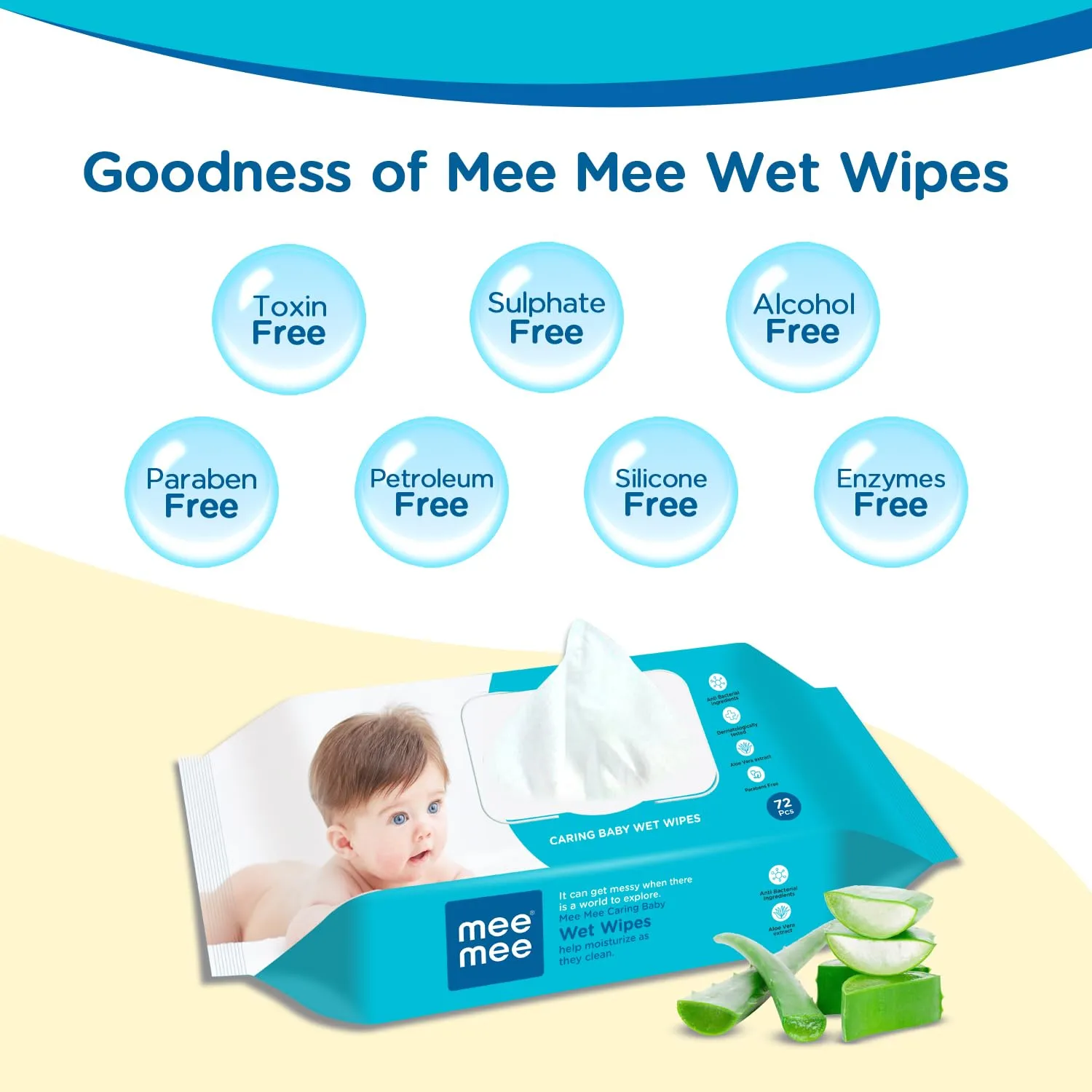 Mee Mee Soft Gentle Cleansing Baby Wipes with Aloe Vera and Vitamin E | Sulphate Free Wet Wipes | 72 Wipes, Pack of 5 | Without Lid