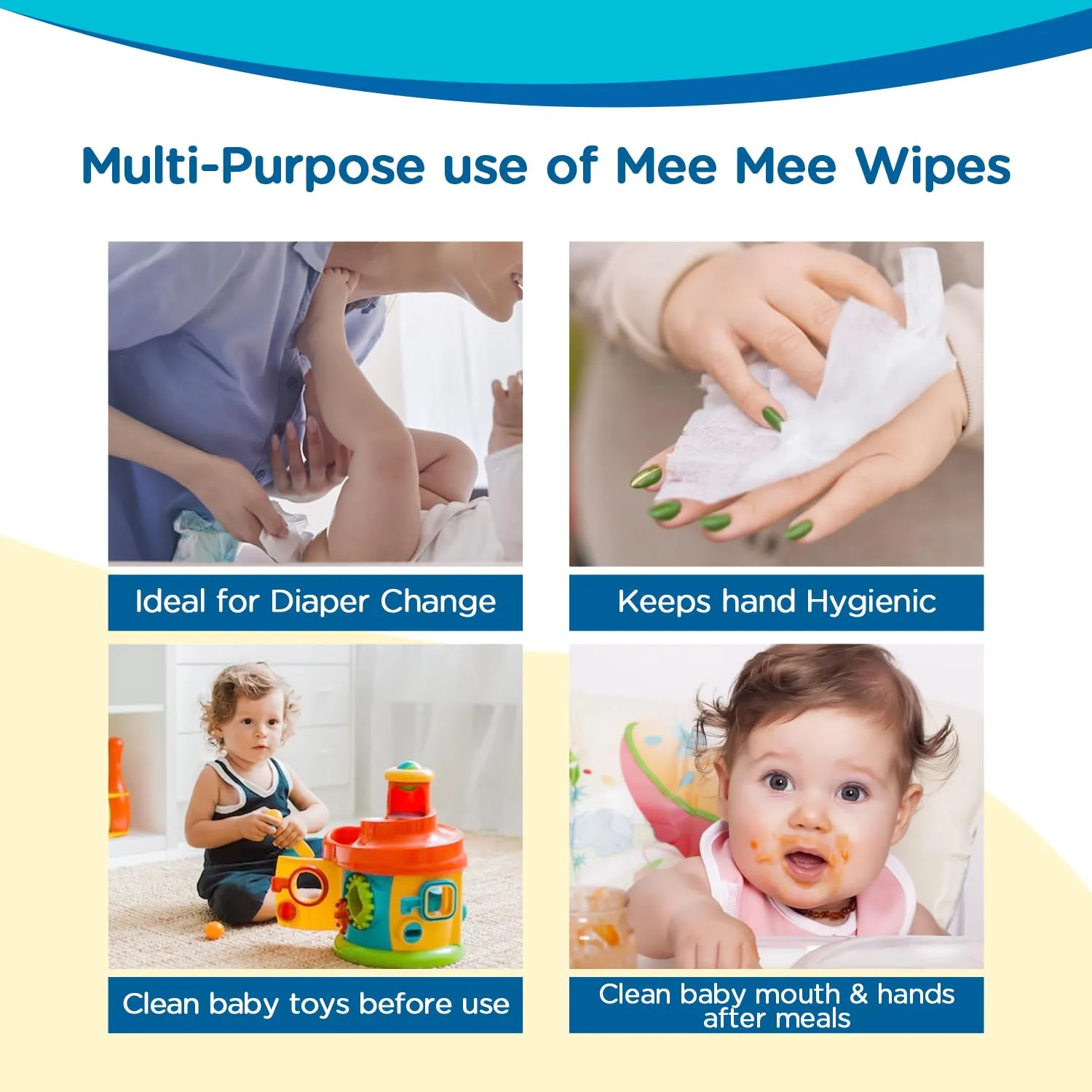 Mee Mee Soft Gentle Cleansing Baby Wipes with Aloe Vera and Vitamin E | Sulphate Free Wet Wipes | 72 Wipes, Pack of 5 | Without Lid