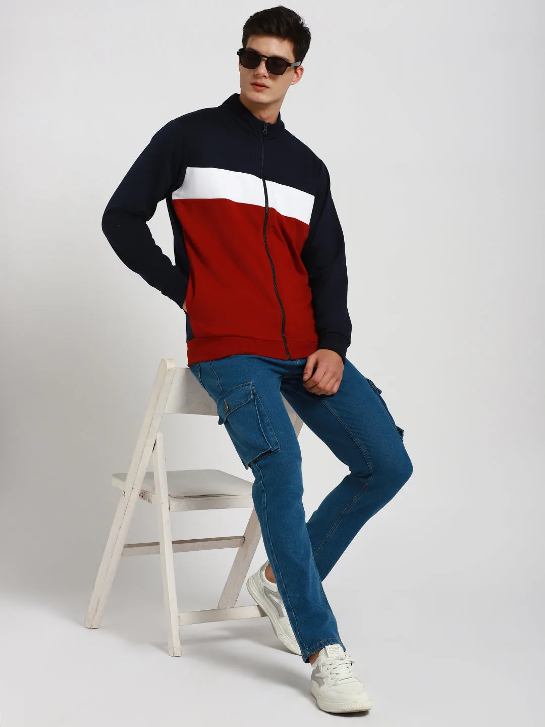 Men's Mock Neck Regular Fit Colourblock Maroon Sweatshirt