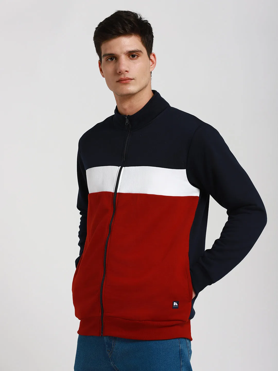 Men's Mock Neck Regular Fit Colourblock Maroon Sweatshirt