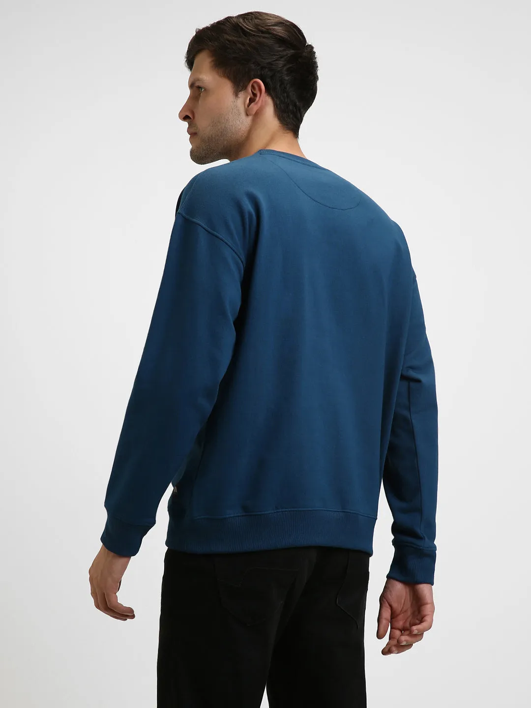 Men's Mock Neck Relaxed Fit Solid Blue Sweatshirt